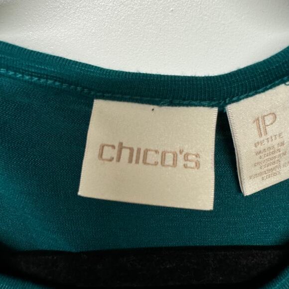 Chicos Womens Teal Green Long Sleeve Top T-Shirt High Low Size 1P Medium Petite - Picture 6 of 11